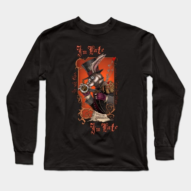 White Rabbit Long Sleeve T-Shirt by Vintage Crow Studios